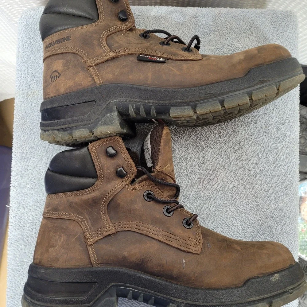 Wolverine USA Built Waterproof Work‎ Boots Brown Leather EH Rated Mens 7.5W